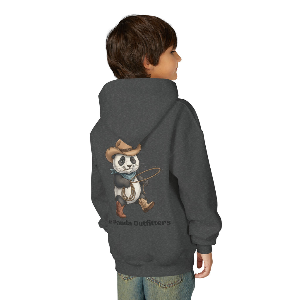 Kids Panda Cowboy Hoodie — “Goon Panda Outfitters” Graphic Youth Sweatshirt