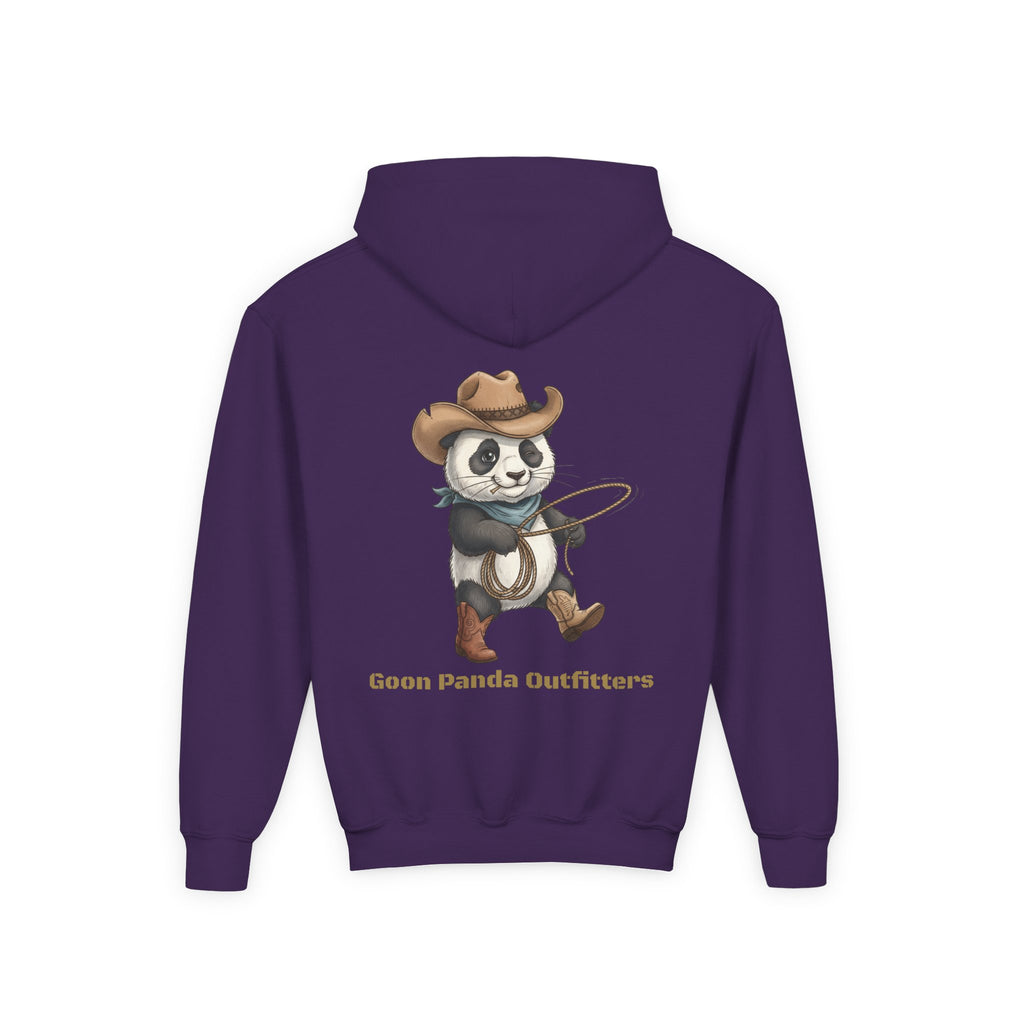 Kids Panda Cowboy Hoodie — “Goon Panda Outfitters” Graphic Youth Sweatshirt