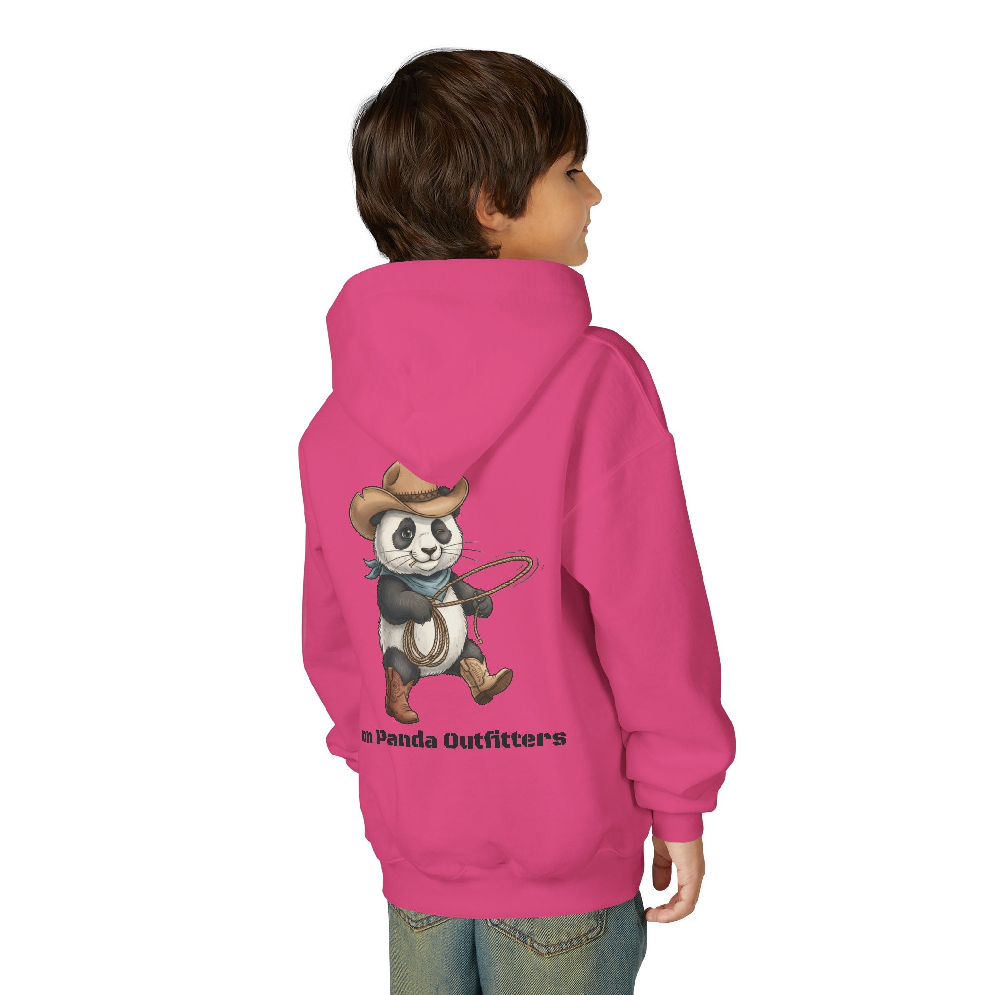 Kids Panda Cowboy Hoodie — “Goon Panda Outfitters” Graphic Youth Sweatshirt