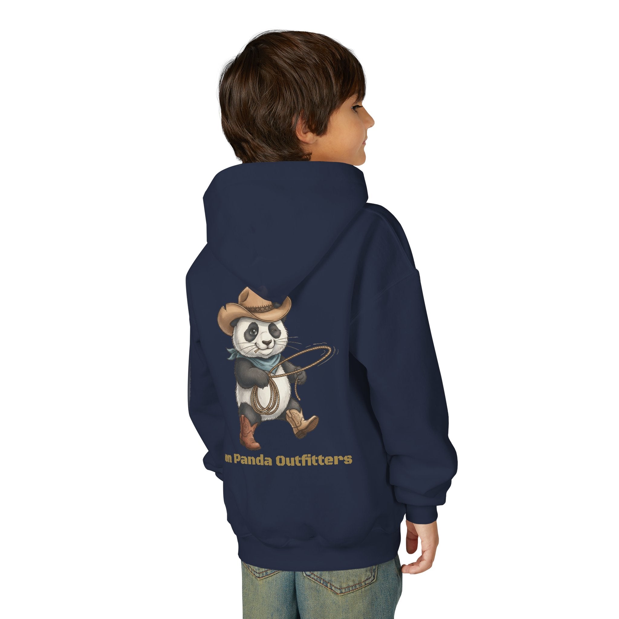 Kids Panda Cowboy Hoodie — “Goon Panda Outfitters” Graphic Youth Sweatshirt