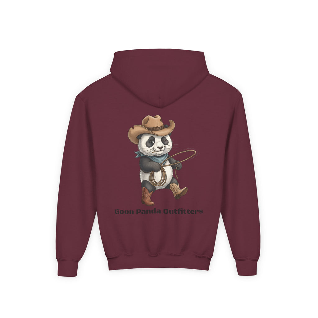 Kids Panda Cowboy Hoodie — “Goon Panda Outfitters” Graphic Youth Sweatshirt