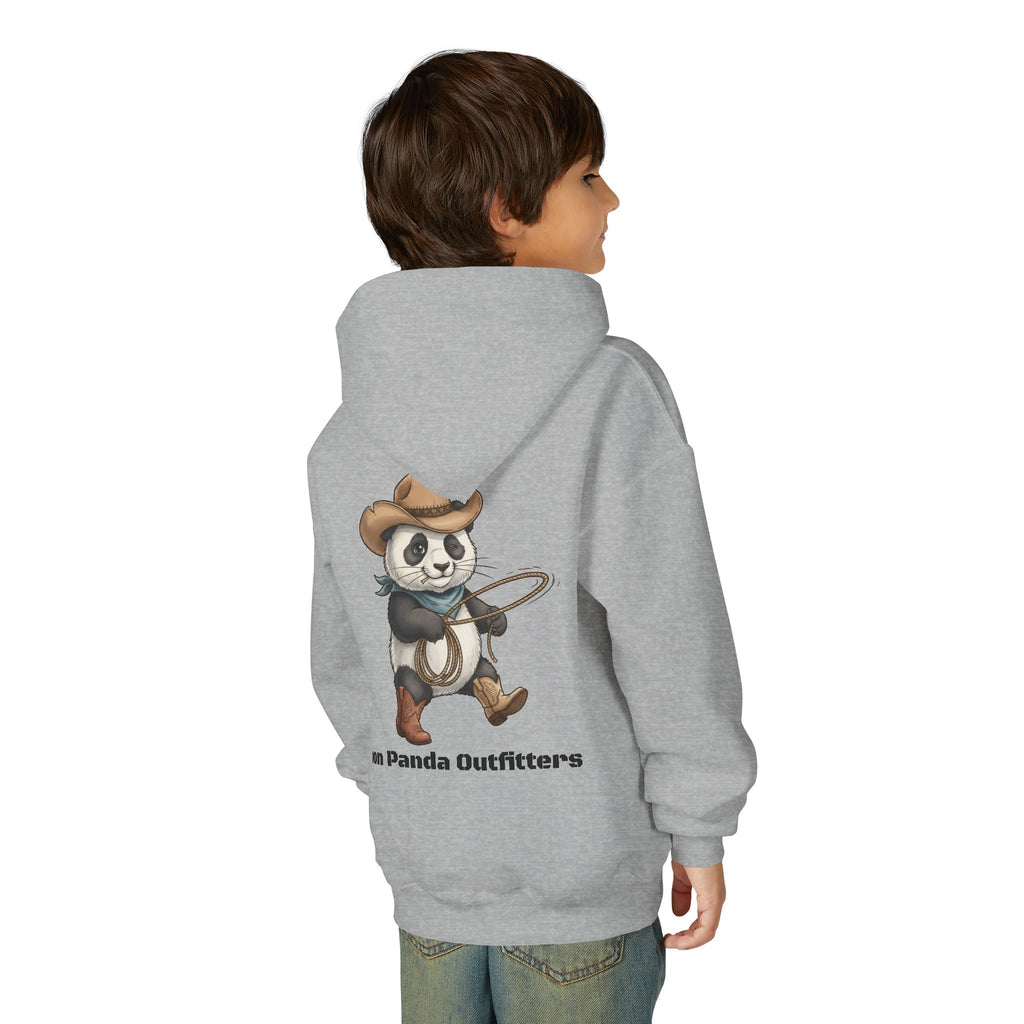 Kids Panda Cowboy Hoodie — “Goon Panda Outfitters” Graphic Youth Sweatshirt