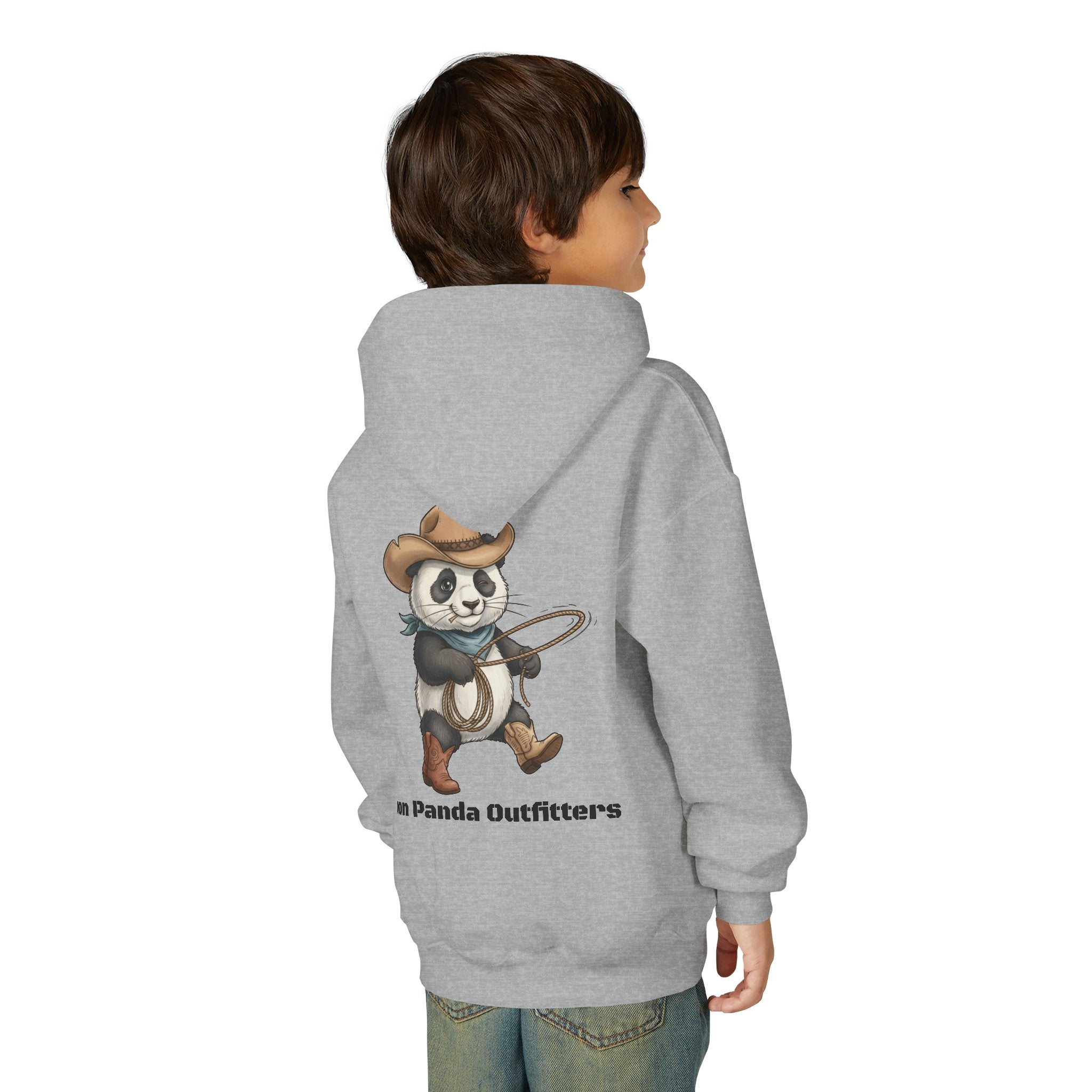 Kids Panda Cowboy Hoodie — “Goon Panda Outfitters” Graphic Youth Sweatshirt