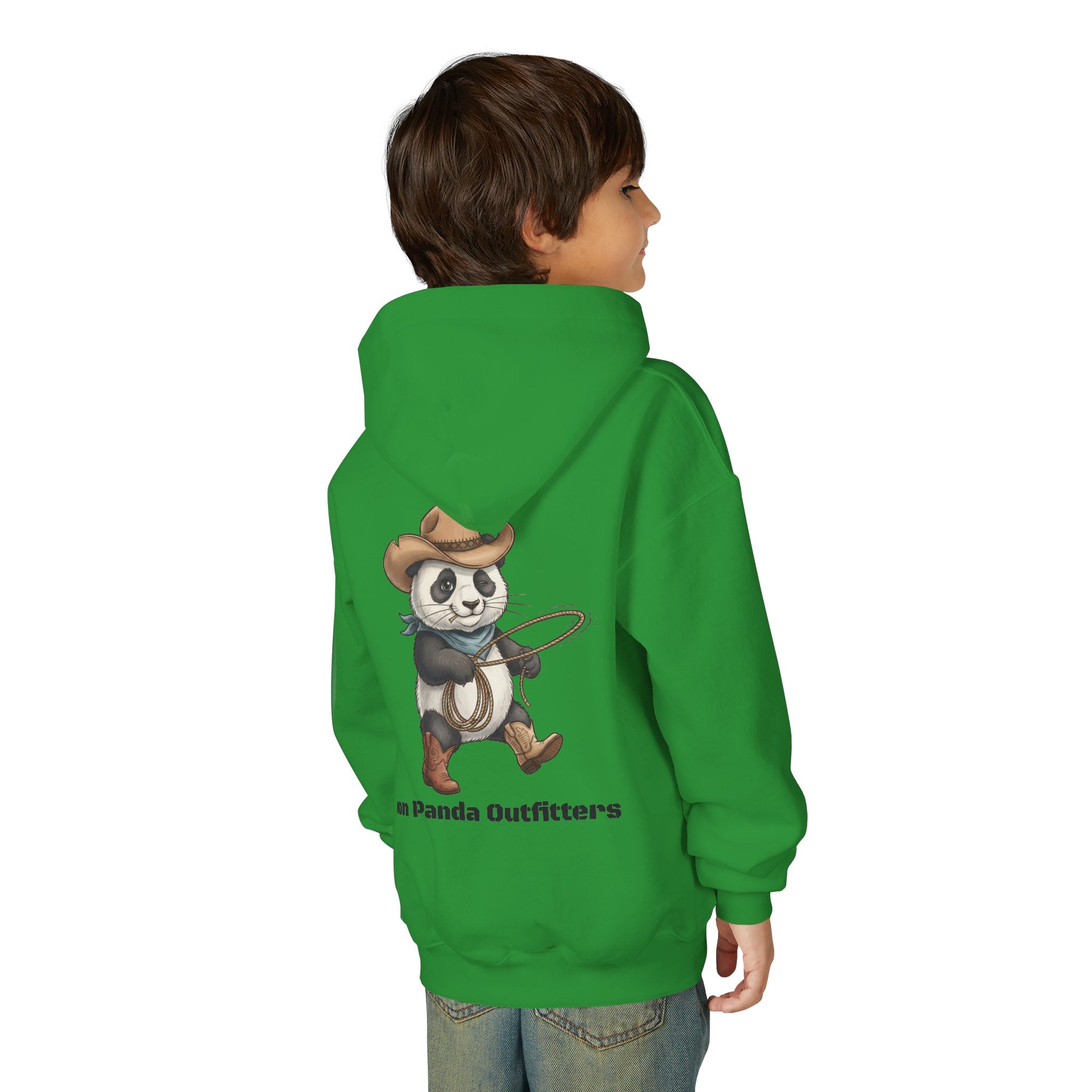 Kids Panda Cowboy Hoodie — “Goon Panda Outfitters” Graphic Youth Sweatshirt