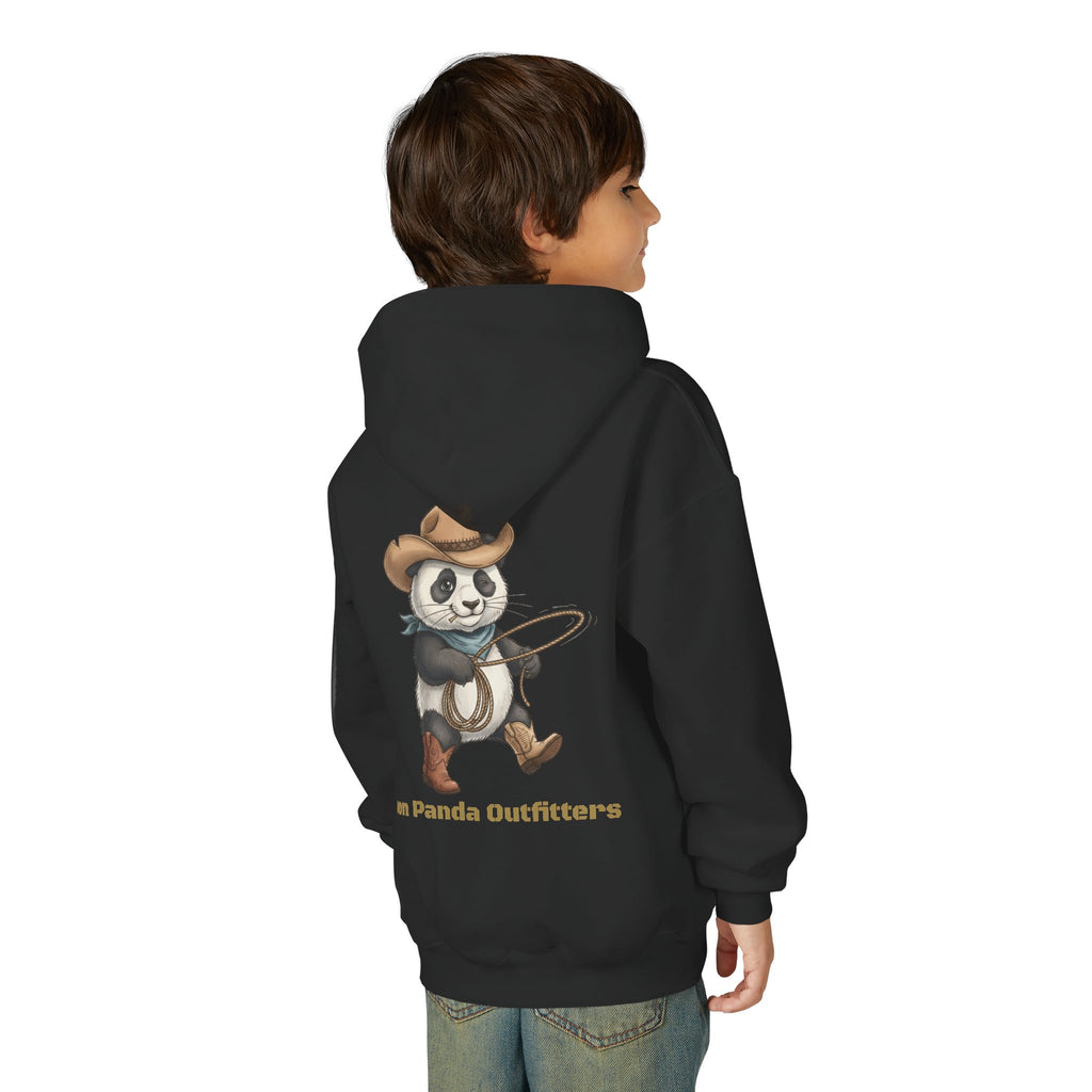 Kids Panda Cowboy Hoodie — “Goon Panda Outfitters” Graphic Youth Sweatshirt