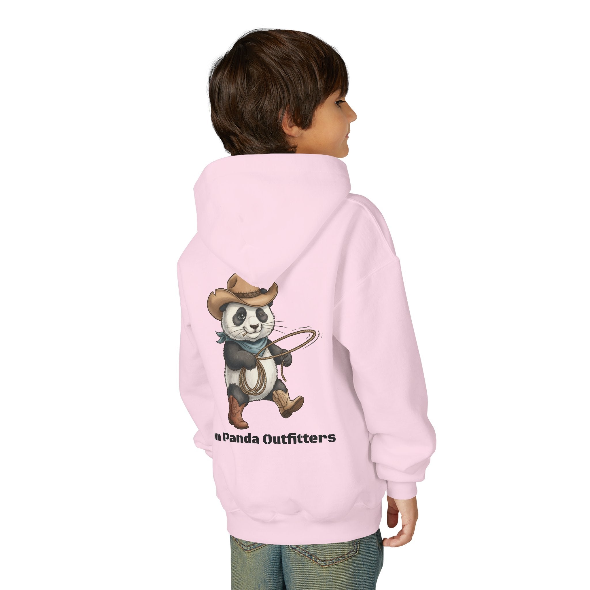Kids Panda Cowboy Hoodie — “Goon Panda Outfitters” Graphic Youth Sweatshirt