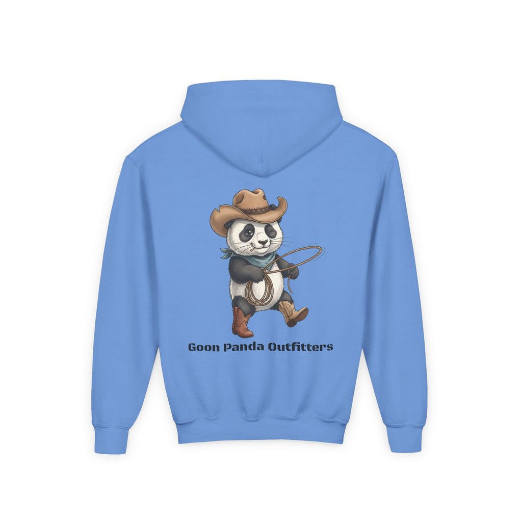 Kids Panda Cowboy Hoodie — “Goon Panda Outfitters” Graphic Youth Sweatshirt