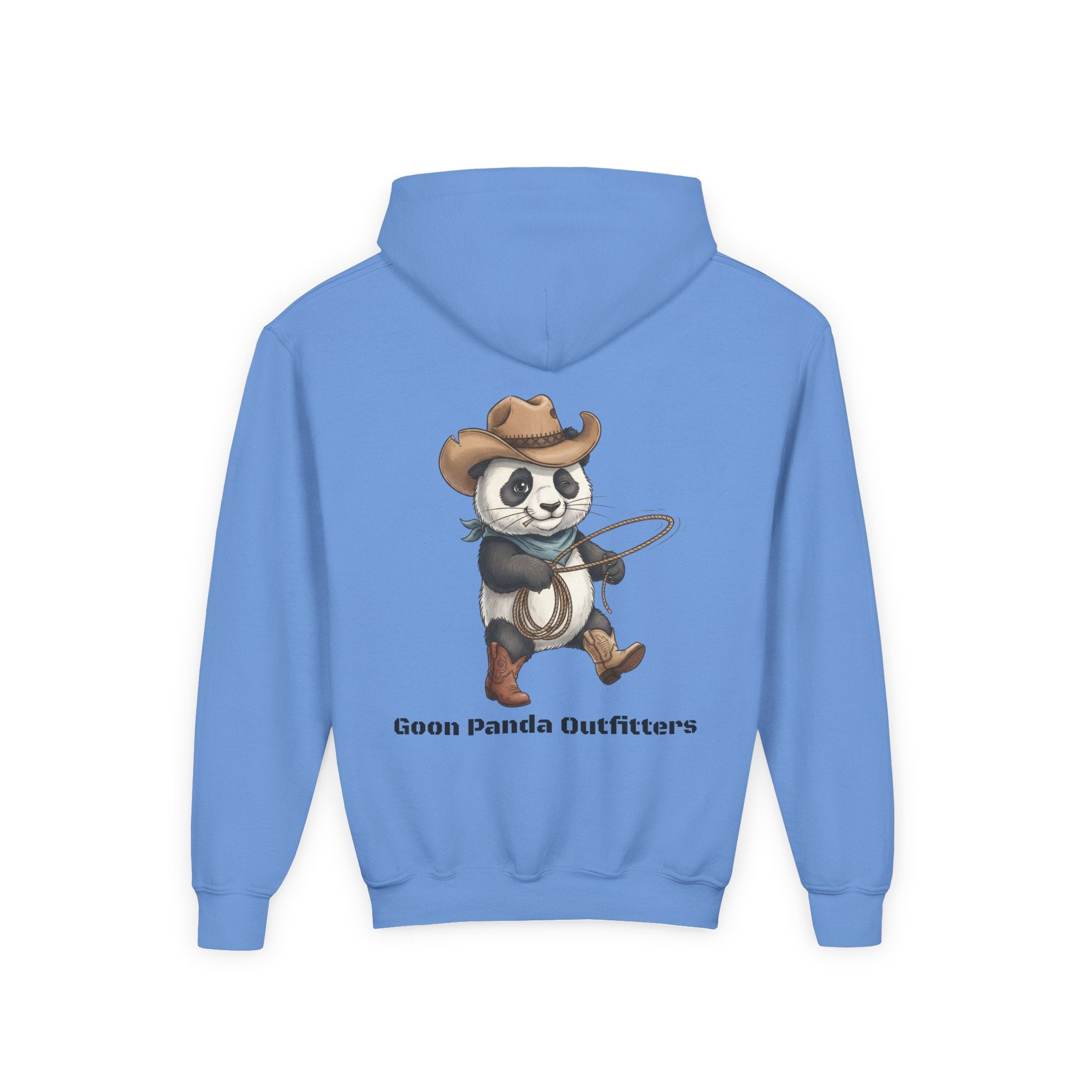 Kids Panda Cowboy Hoodie — “Goon Panda Outfitters” Graphic Youth Sweatshirt