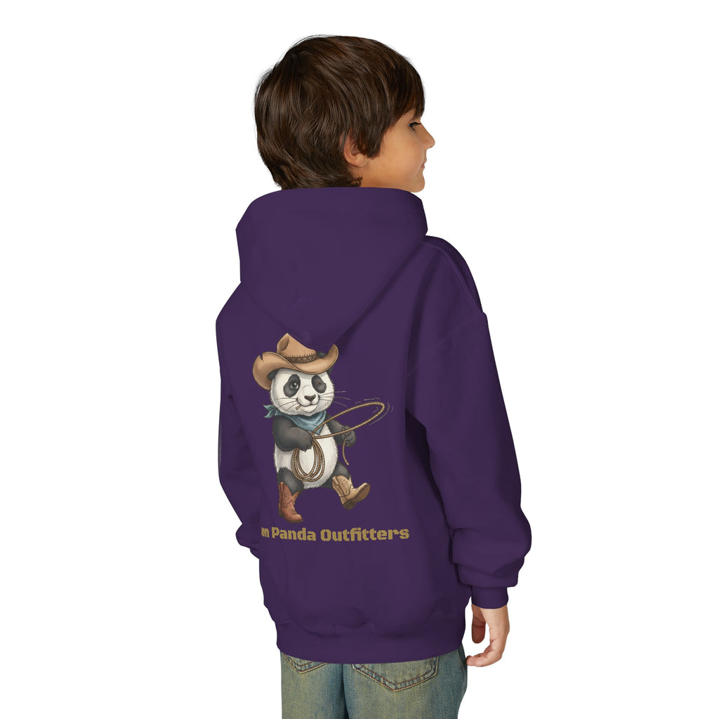 Kids Panda Cowboy Hoodie — “Goon Panda Outfitters” Graphic Youth Sweatshirt