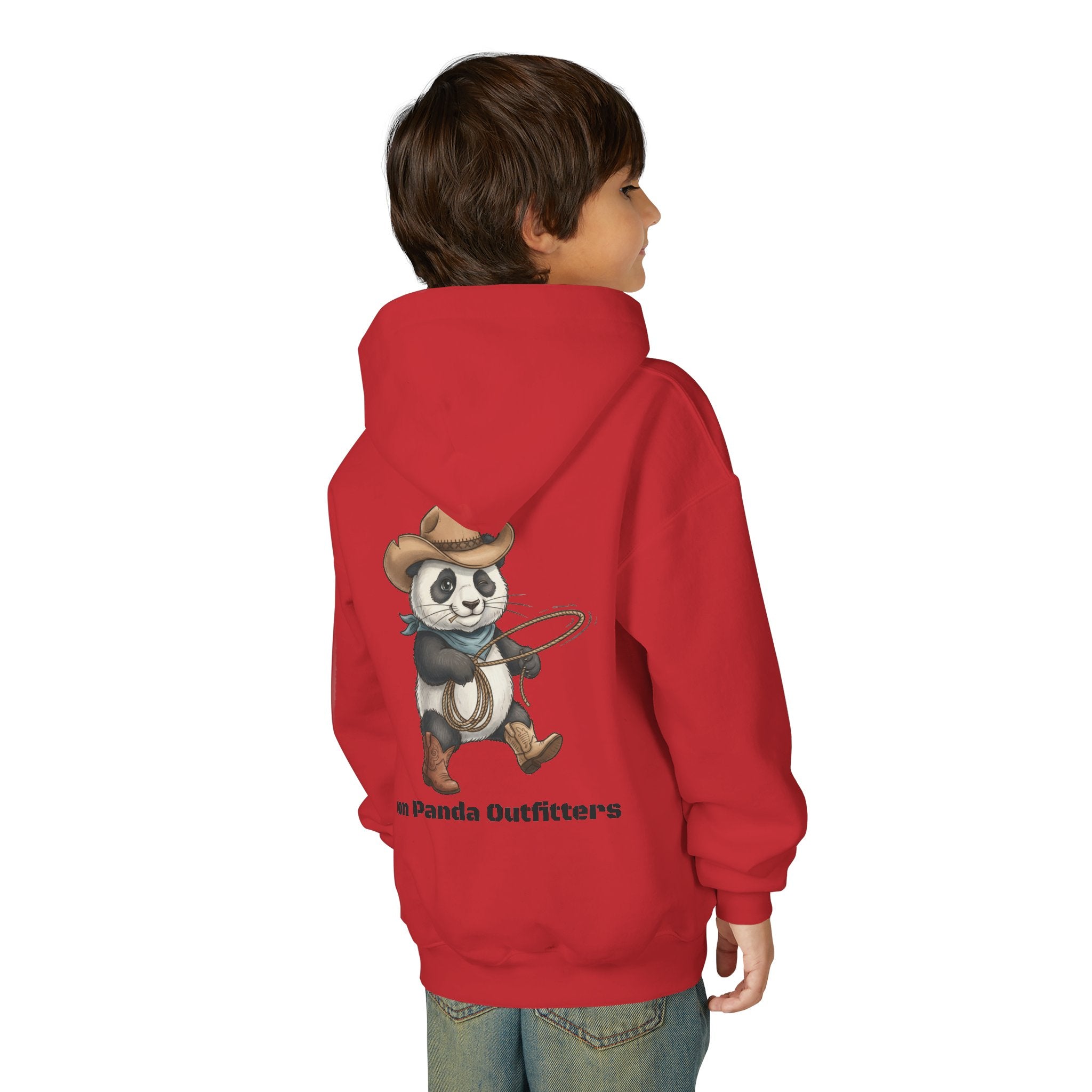 Kids Panda Cowboy Hoodie — “Goon Panda Outfitters” Graphic Youth Sweatshirt