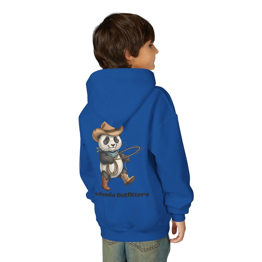 Kids Panda Cowboy Hoodie — “Goon Panda Outfitters” Graphic Youth Sweatshirt
