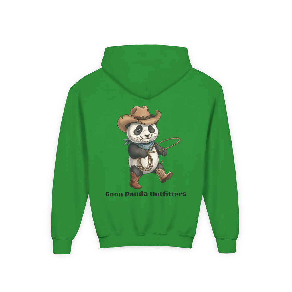 Kids Panda Cowboy Hoodie — “Goon Panda Outfitters” Graphic Youth Sweatshirt