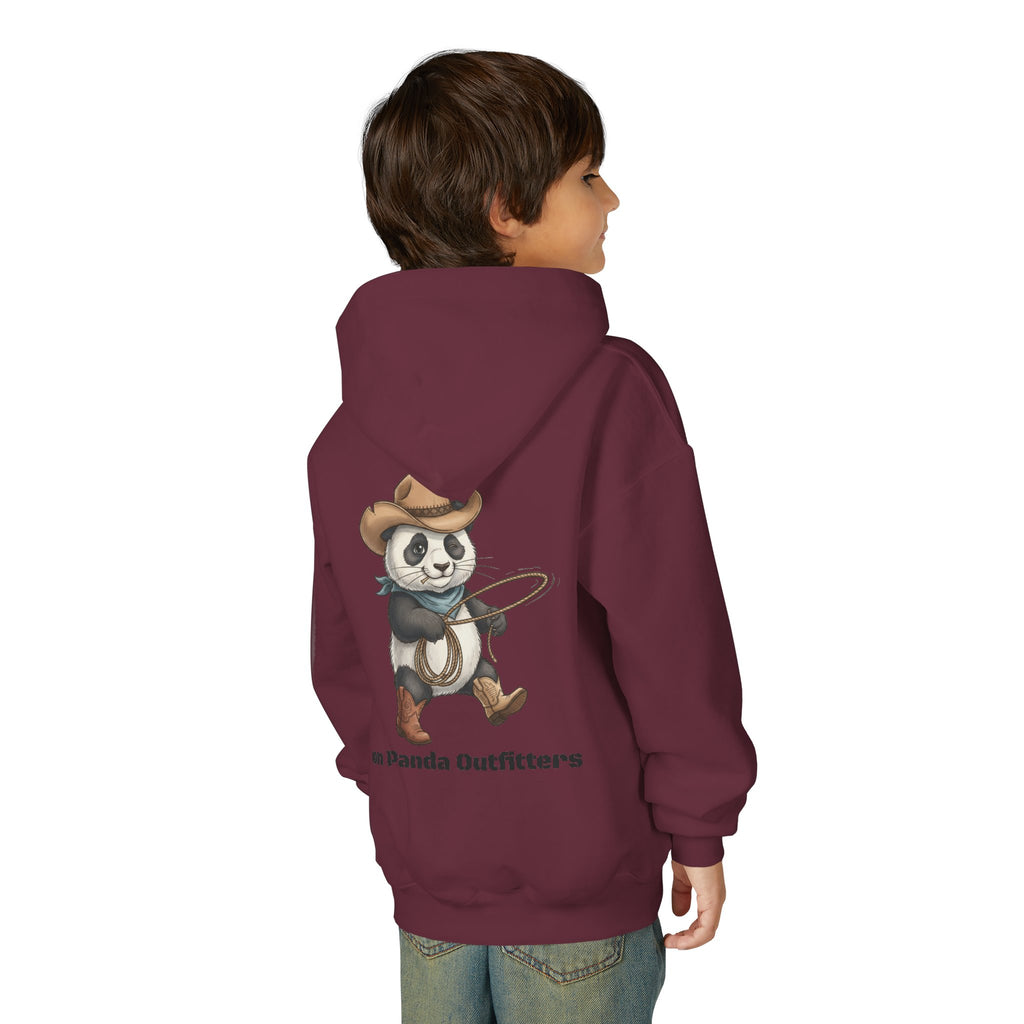 Kids Panda Cowboy Hoodie — “Goon Panda Outfitters” Graphic Youth Sweatshirt