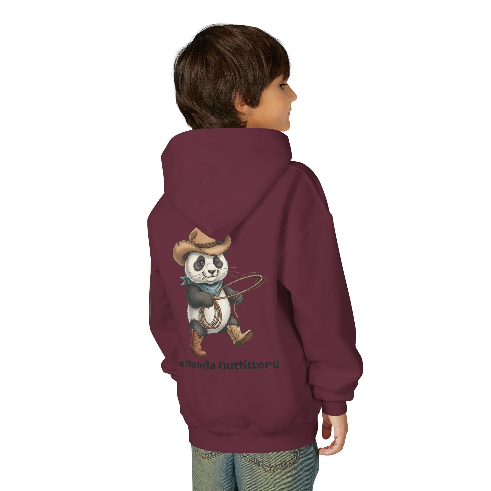 Kids Panda Cowboy Hoodie — “Goon Panda Outfitters” Graphic Youth Sweatshirt
