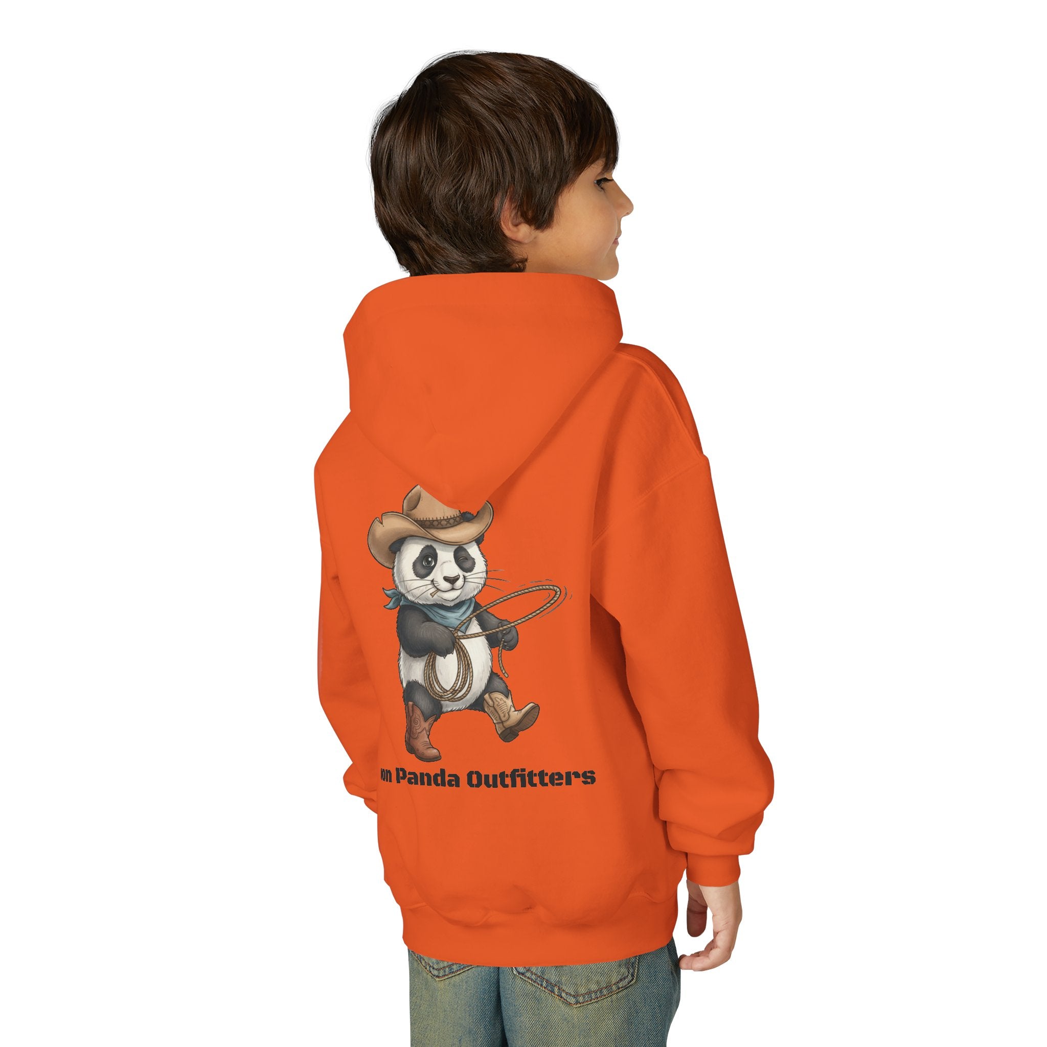 Kids Panda Cowboy Hoodie — “Goon Panda Outfitters” Graphic Youth Sweatshirt