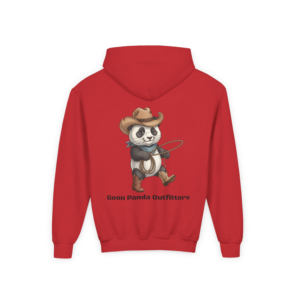 Kids Panda Cowboy Hoodie — “Goon Panda Outfitters” Graphic Youth Sweatshirt