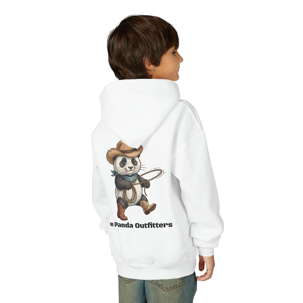 Kids Panda Cowboy Hoodie — “Goon Panda Outfitters” Graphic Youth Sweatshirt