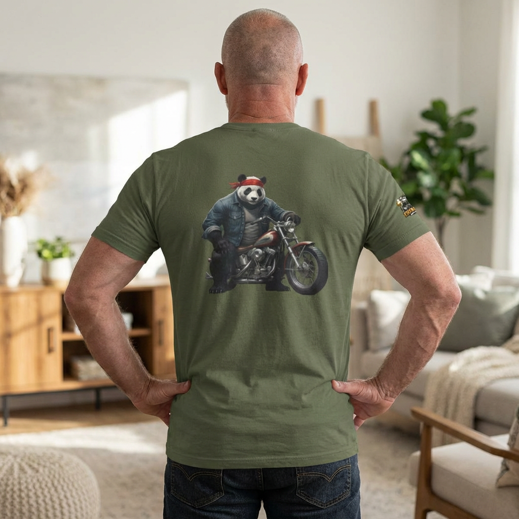 Panda Biker T-Shirt — Retro Motorcycle Riding Panda Graphic Tee