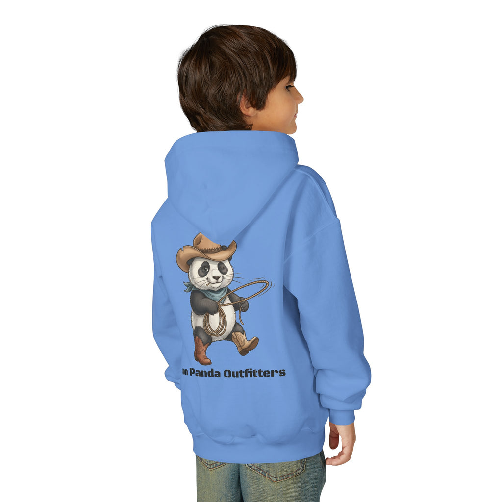 Kids Panda Cowboy Hoodie — “Goon Panda Outfitters” Graphic Youth Sweatshirt