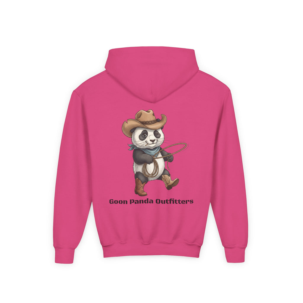Kids Panda Cowboy Hoodie — “Goon Panda Outfitters” Graphic Youth Sweatshirt
