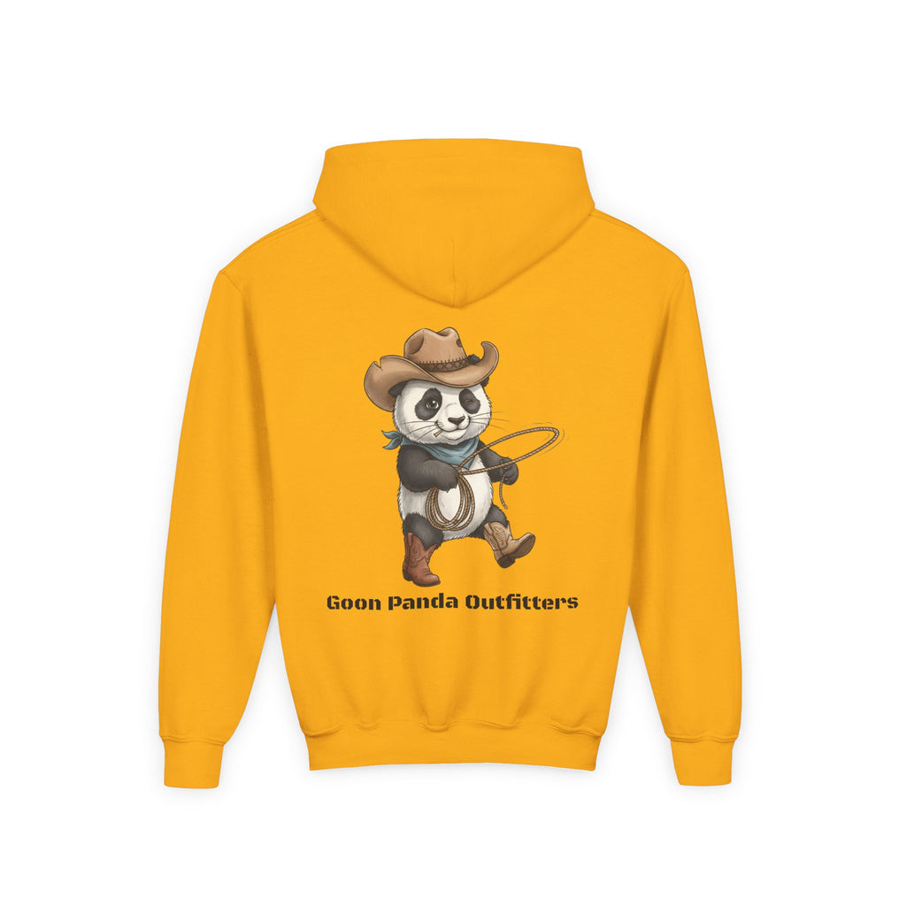 Kids Panda Cowboy Hoodie — “Goon Panda Outfitters” Graphic Youth Sweatshirt