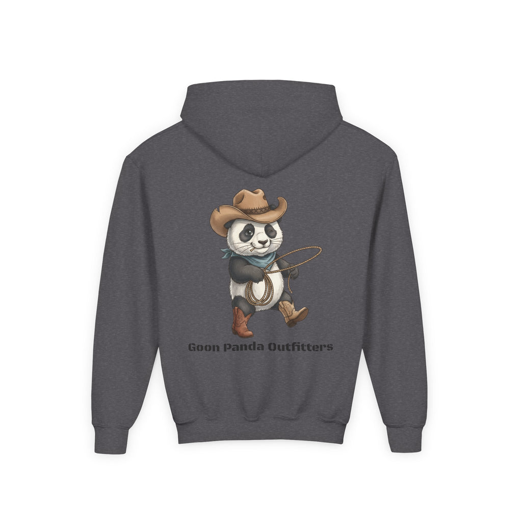 Kids Panda Cowboy Hoodie — “Goon Panda Outfitters” Graphic Youth Sweatshirt