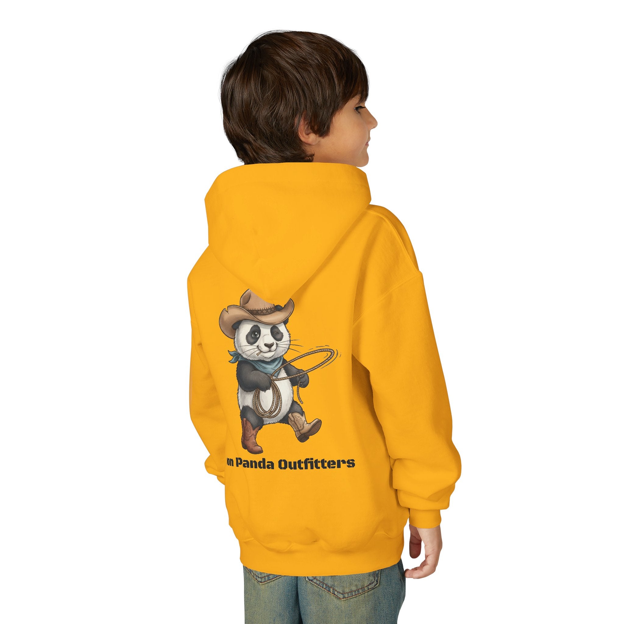 Kids Panda Cowboy Hoodie — “Goon Panda Outfitters” Graphic Youth Sweatshirt