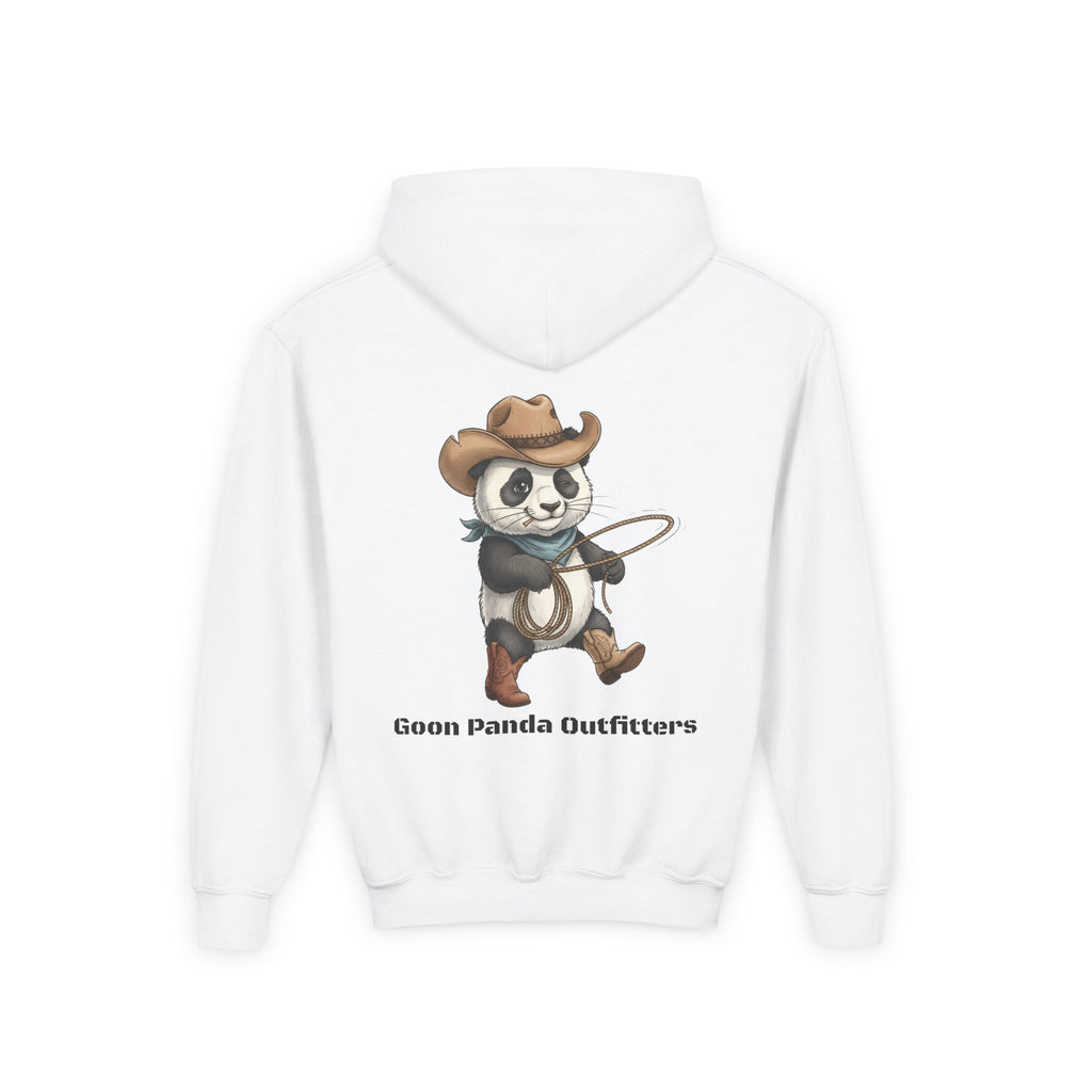 Kids Panda Cowboy Hoodie — “Goon Panda Outfitters” Graphic Youth Sweatshirt