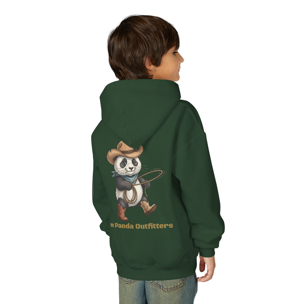 Kids Panda Cowboy Hoodie — “Goon Panda Outfitters” Graphic Youth Sweatshirt